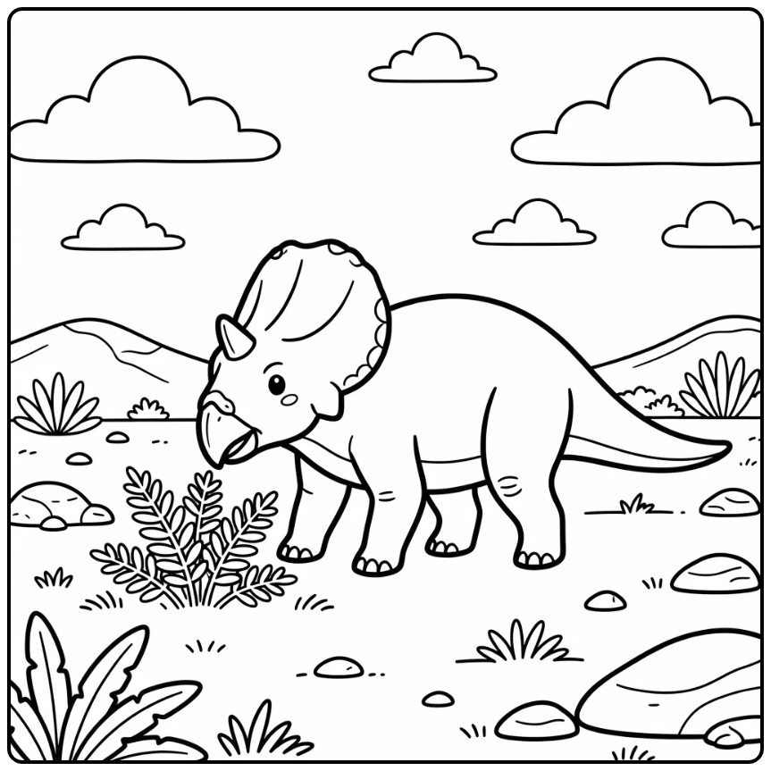 protoceratops coloring page dinosaur on prehistoric plain