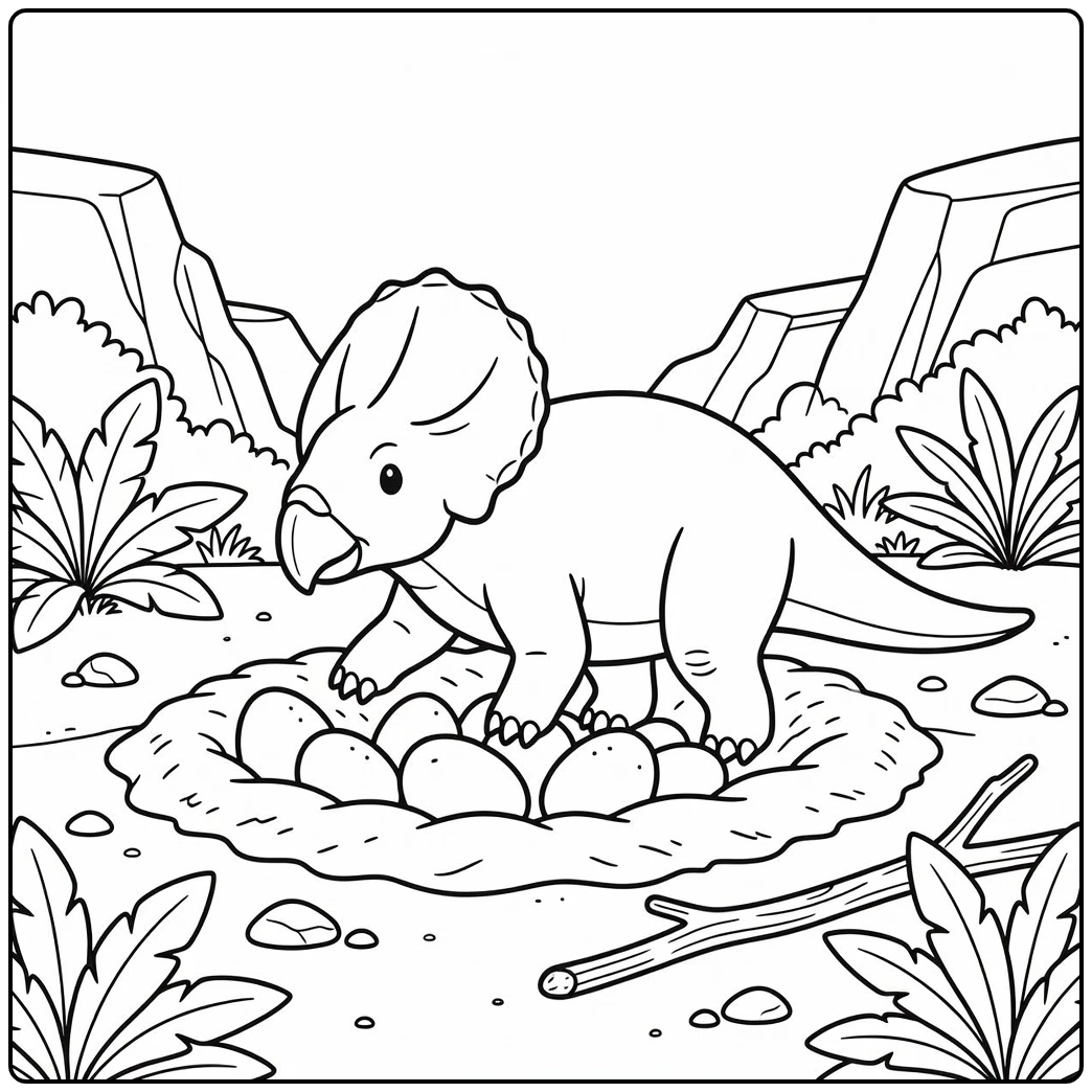 protoceratops coloring page dinosaur digging nest with eggs