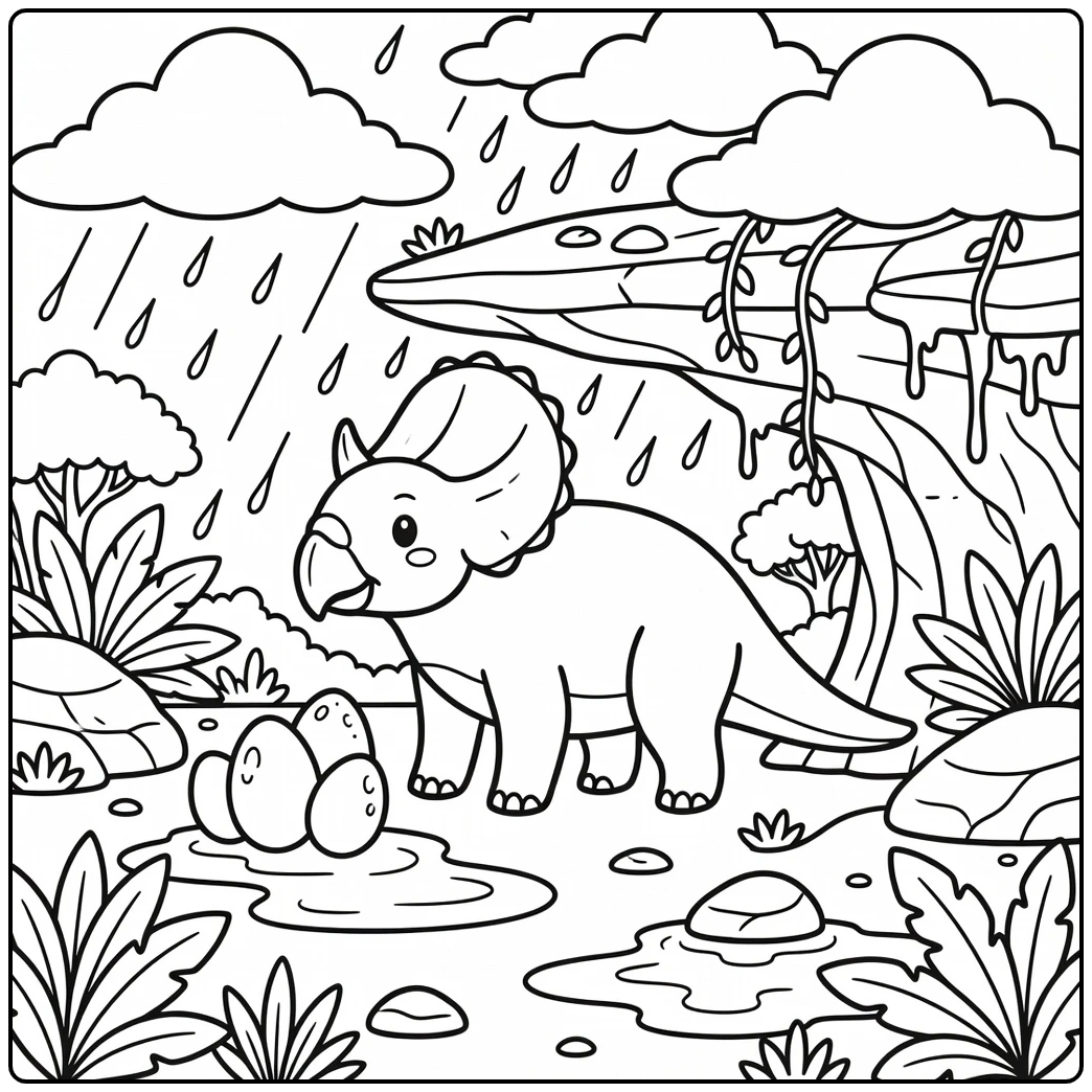 protoceratops coloring page of protoceratops in rain