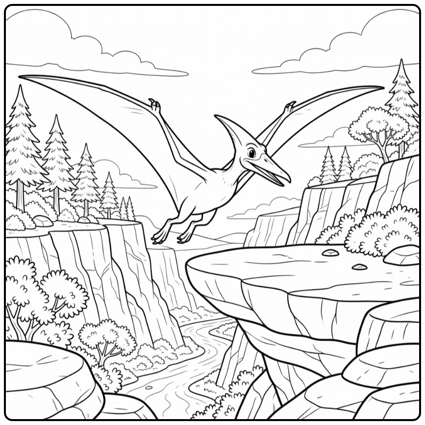 pteranodon coloring page of launch over deep canyon