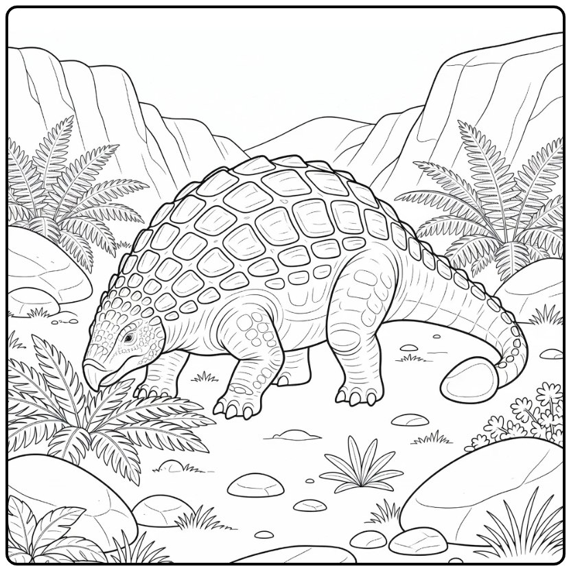 Realistic ankylosaurus coloring page dinosaur grazing scene