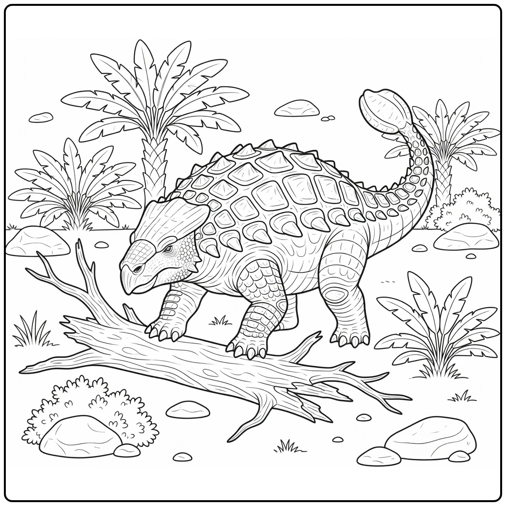 realistic ankylosaurus coloring page with tail club raised