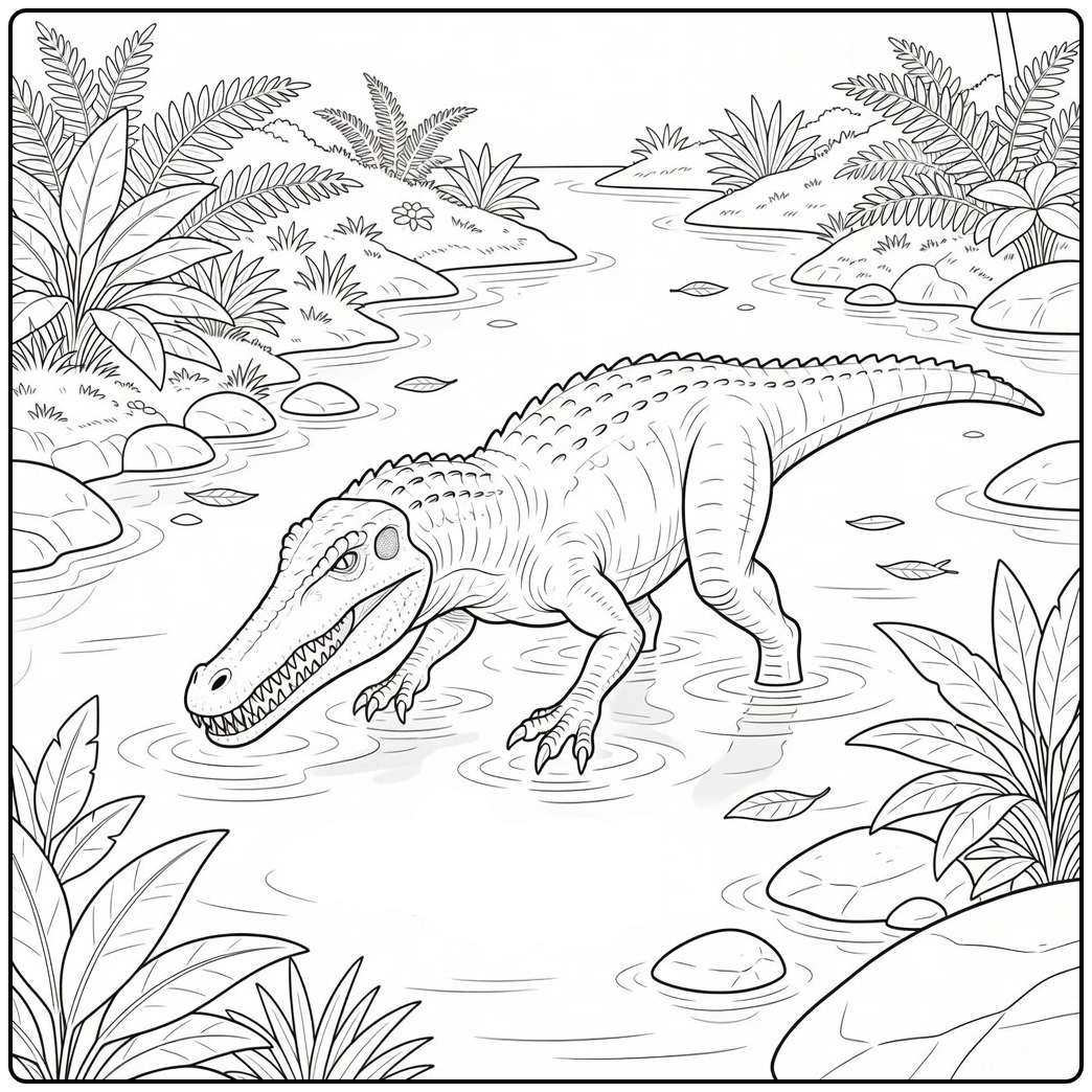 realistic baryonyx coloring pages dinosaur in river