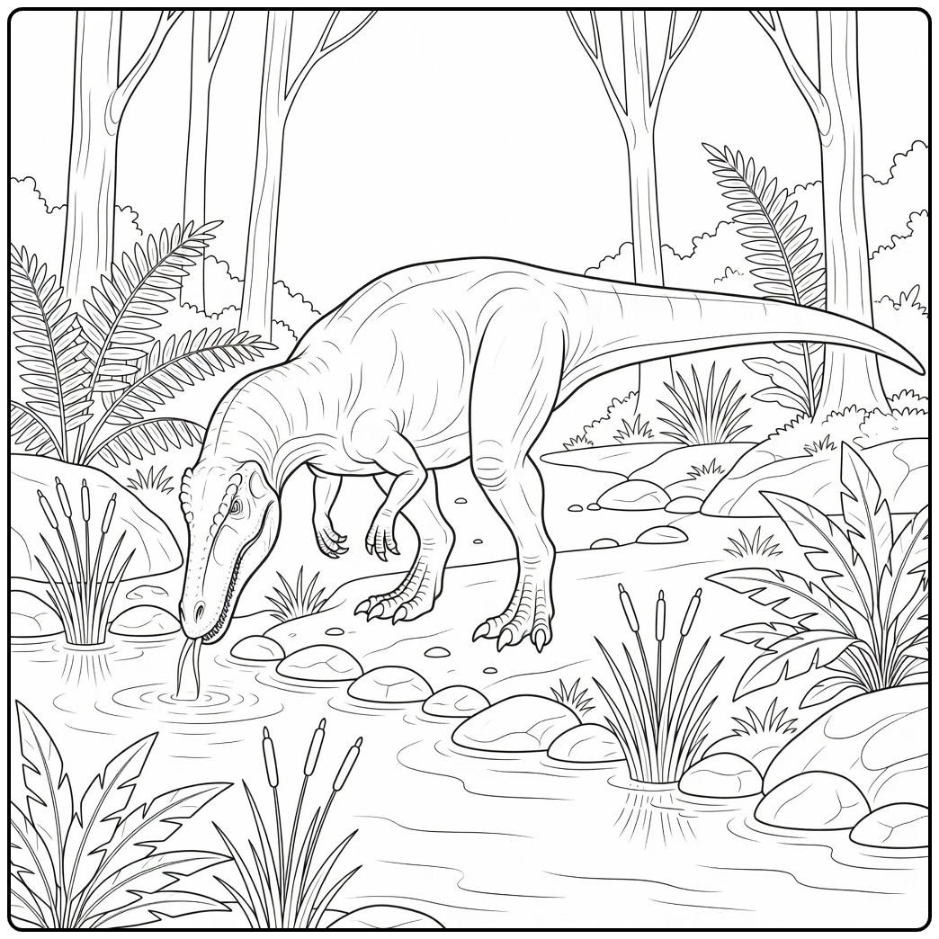 realistic giganotosaurus coloring page dinosaur at river