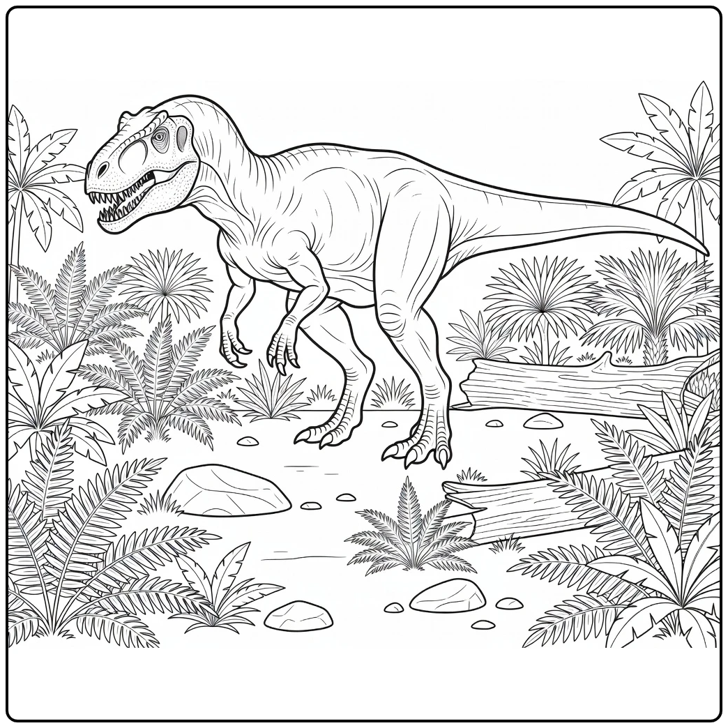 realistic giganotosaurus coloring page dinosaur stalking ferns
