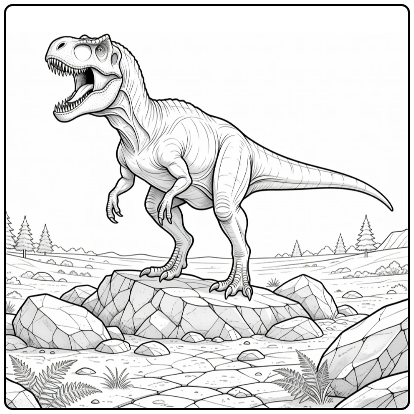 realistic giganotosaurus coloring page roaring on rocky ridge