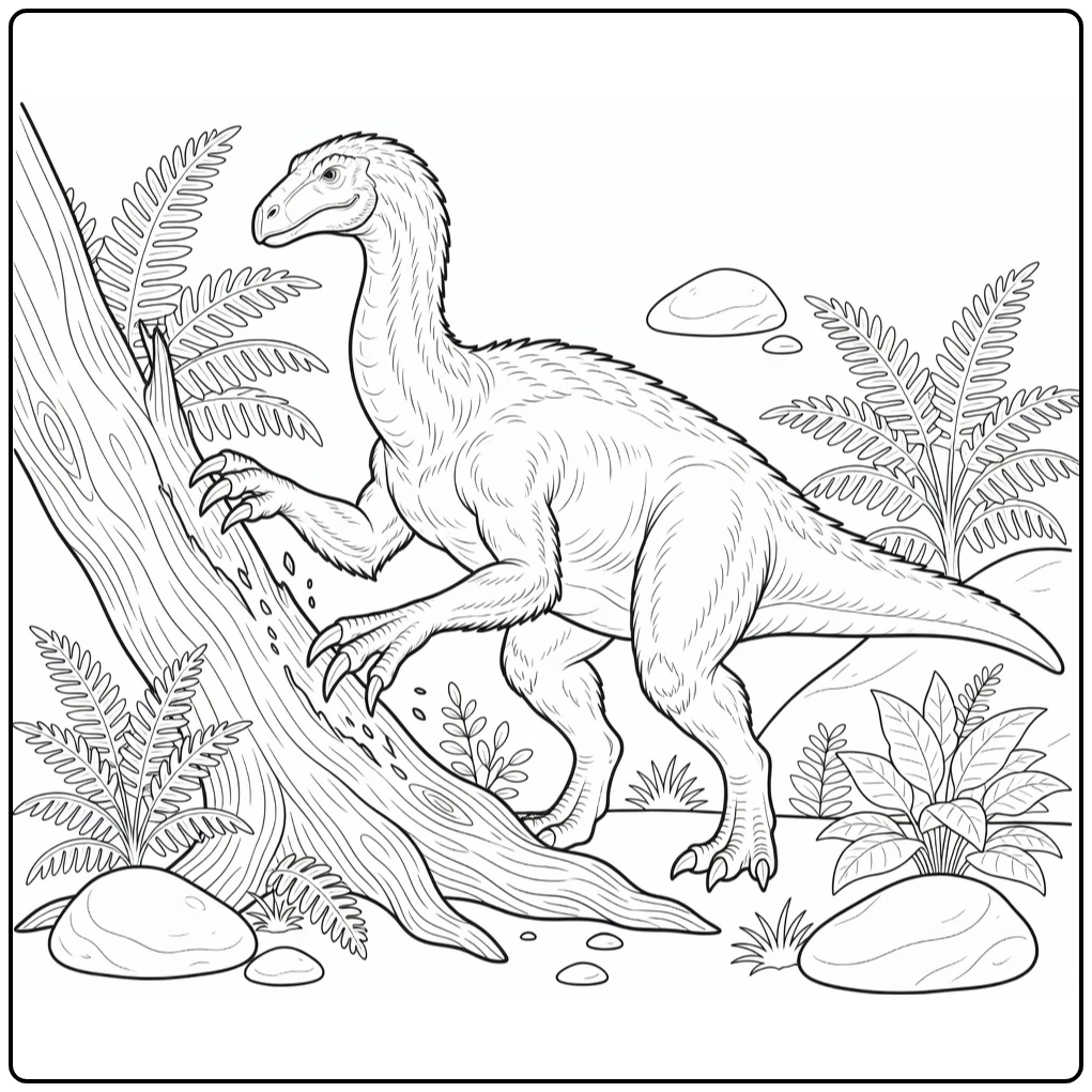 realistic therizinosaurus coloring page dinosaur clawing tree trunk