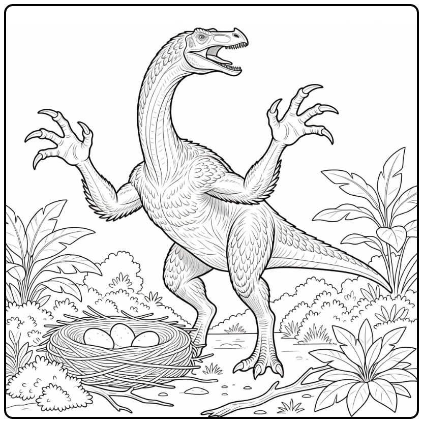 realistic therizinosaurus coloring page defensive stance