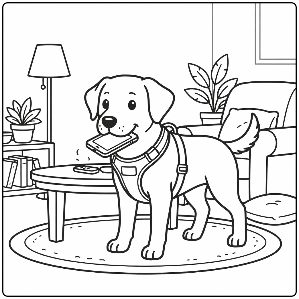 Service dog coloring page Labrador retrieving phone