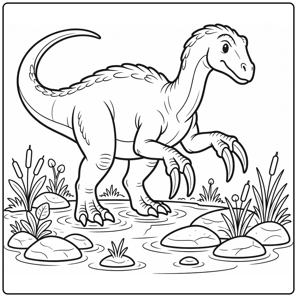 therizinosaurus coloring page dinosaur in shallow stream