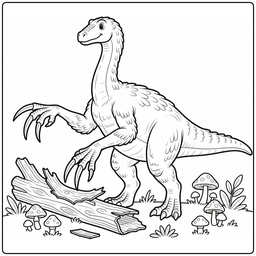 therizinosaurus coloring page feathered dinosaur by fallen log