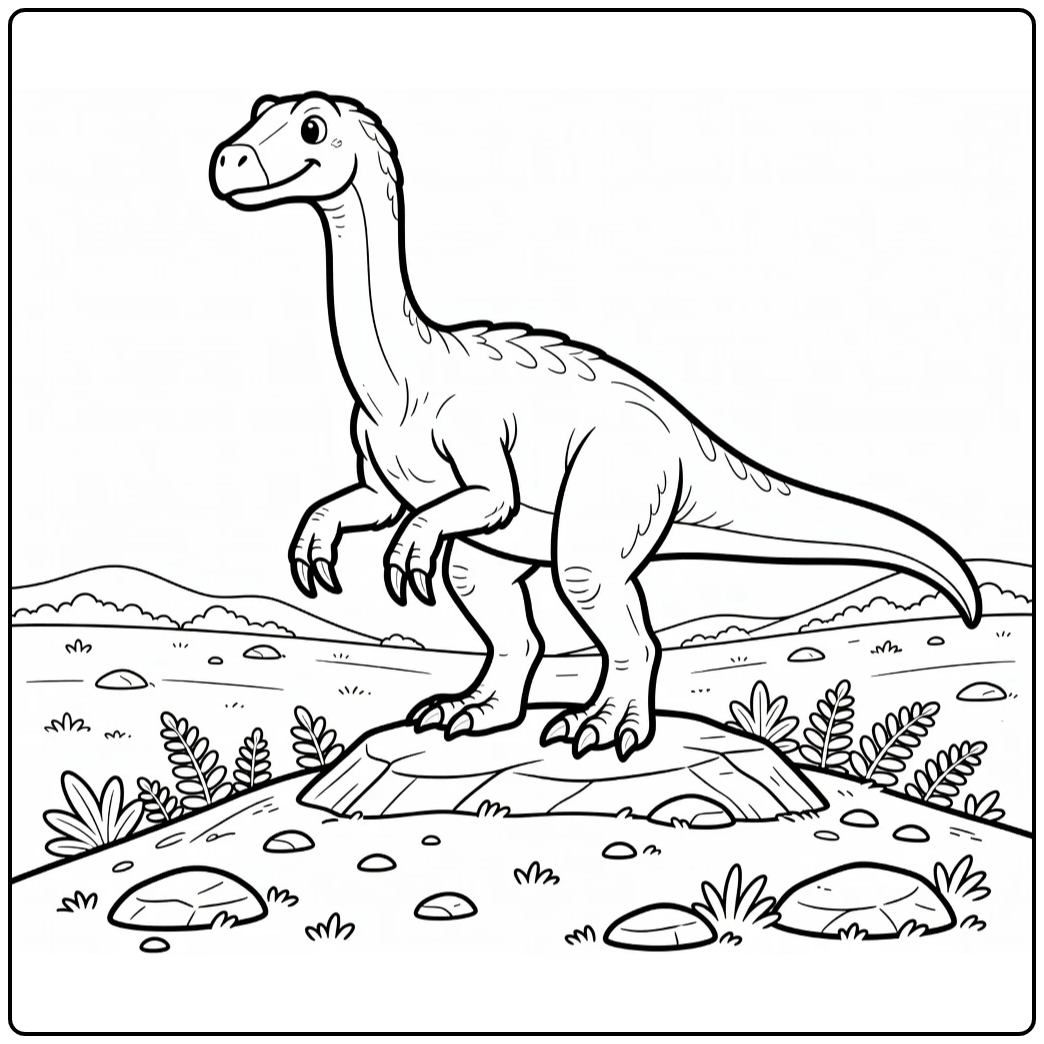 therizinosaurus coloring page dinosaur on rocky hill