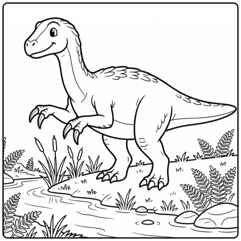 therizinosaurus coloring page dinosaur by shallow stream