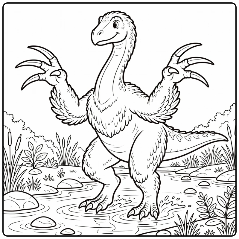 therizinosaurus coloring page dinosaur crossing shallow stream