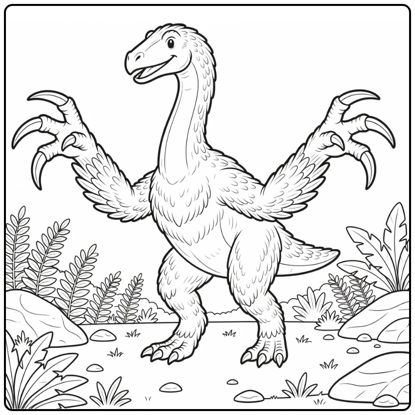therizinosaurus coloring page with long scythe claws
