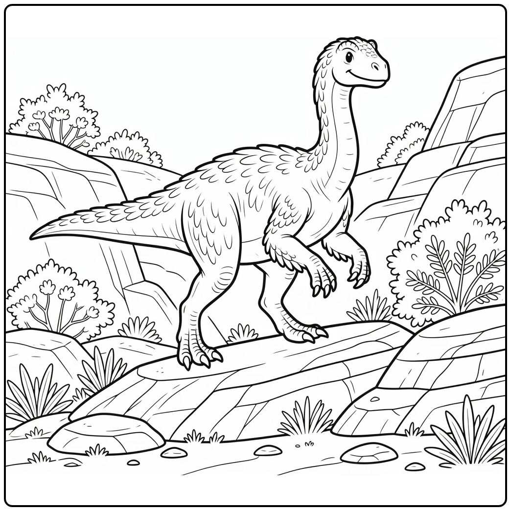 therizinosaurus coloring page dinosaur on rocky slope