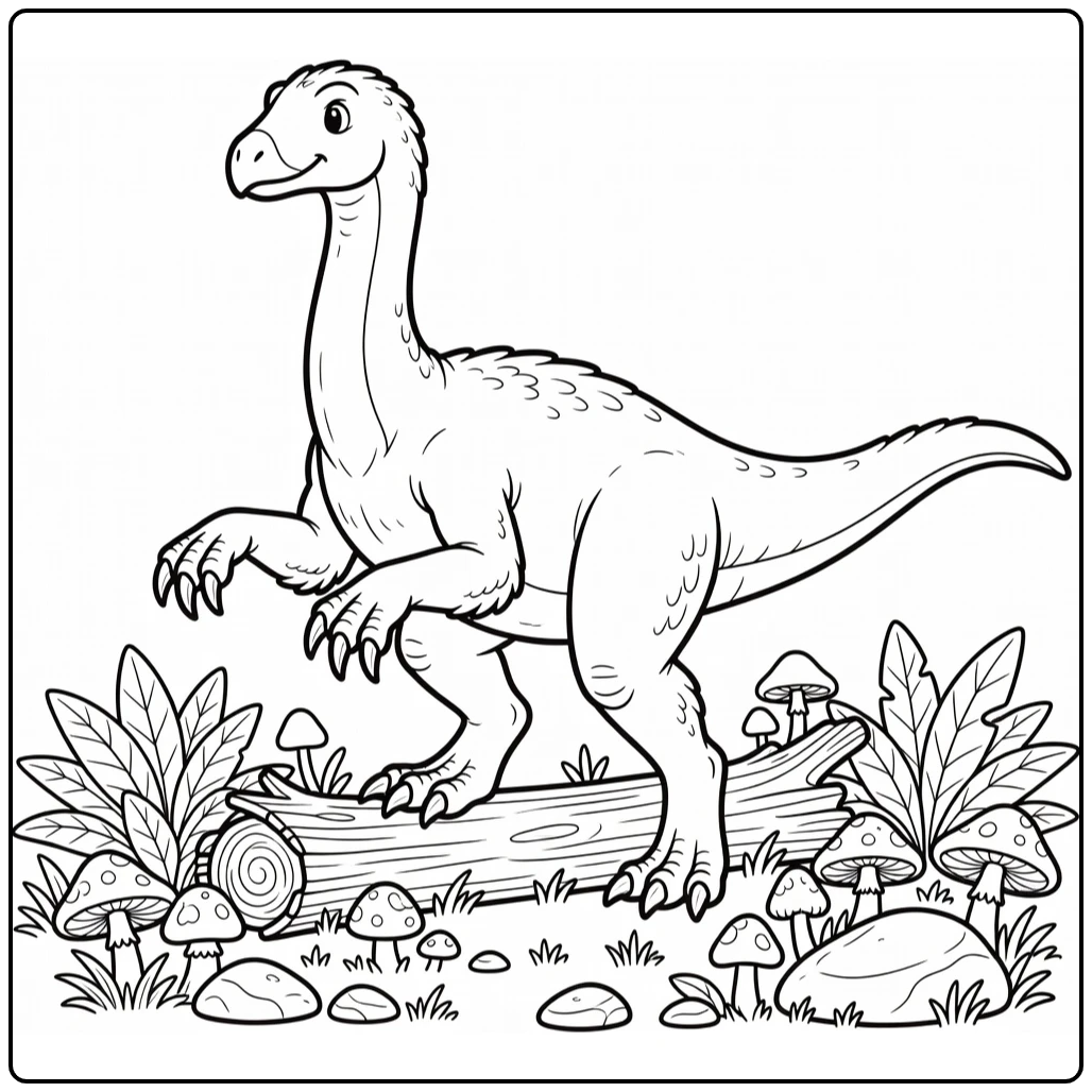 therizinosaurus coloring page dinosaur over fallen log
