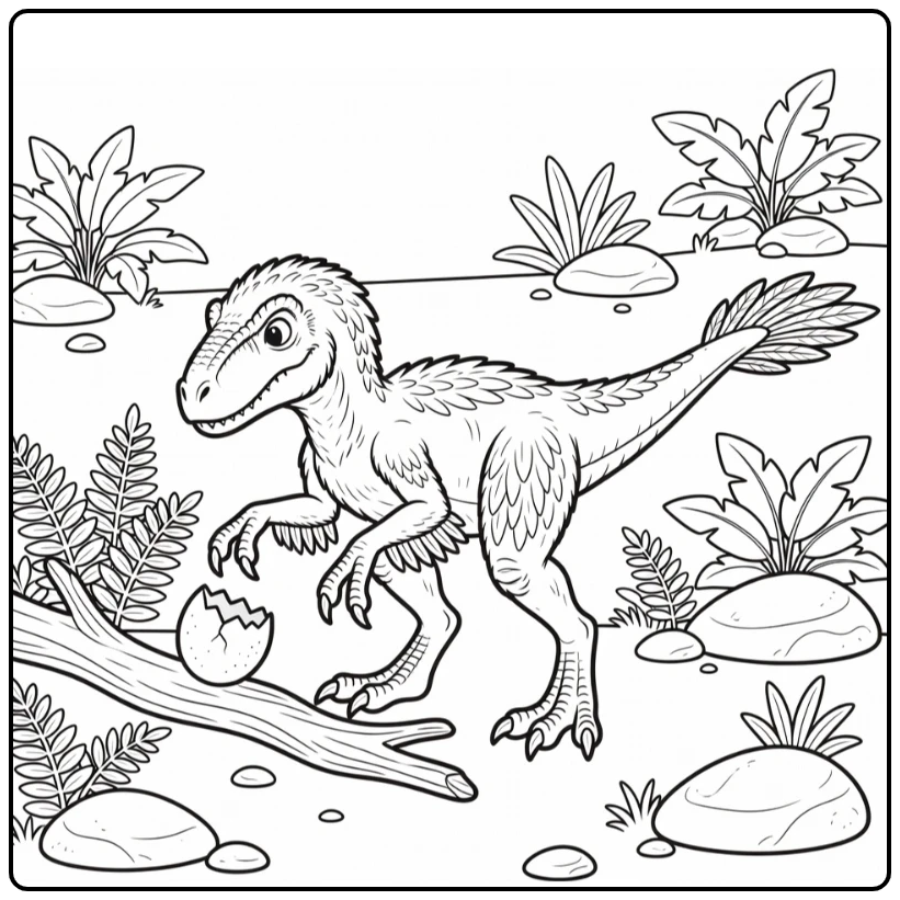 utahraptor coloring page with egg and sickle claw