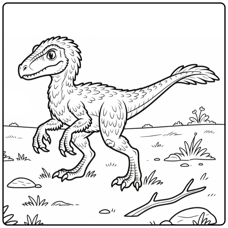 utahraptor coloring page feathered dinosaur on windy plain