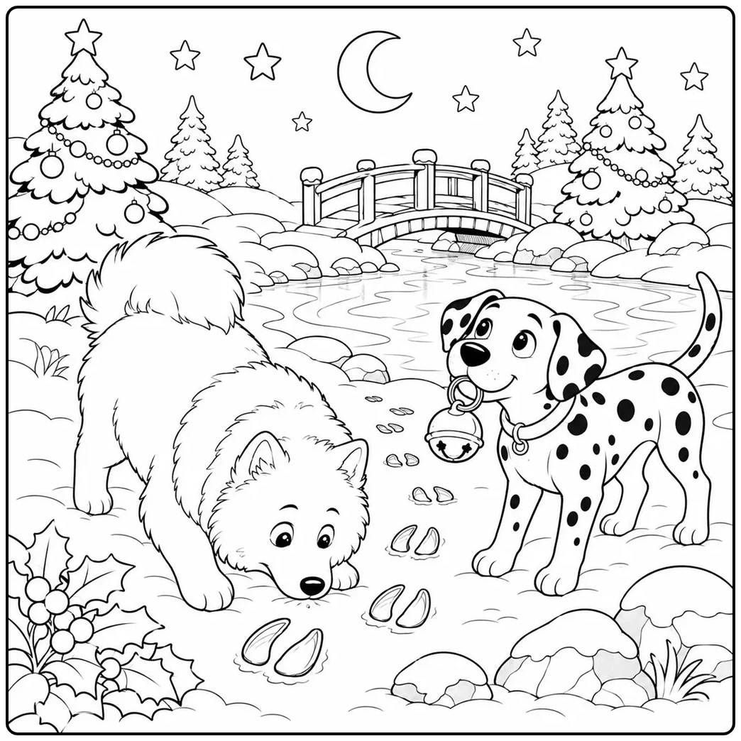 christmas dog coloring page with festive holiday puppy