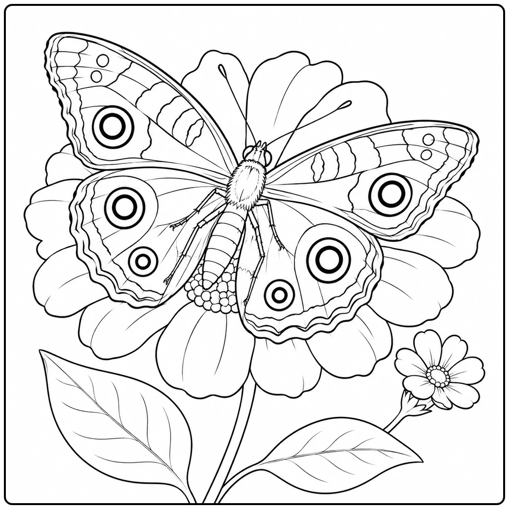 Common Buckeye butterfly resting on a wide wildflower with bold eyespot wing patterns