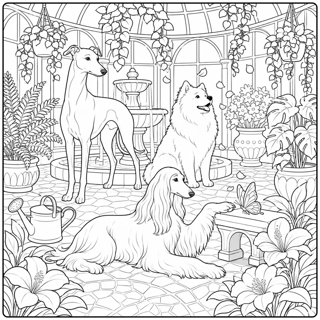 dog coloring page for adults with majestic dog in forest