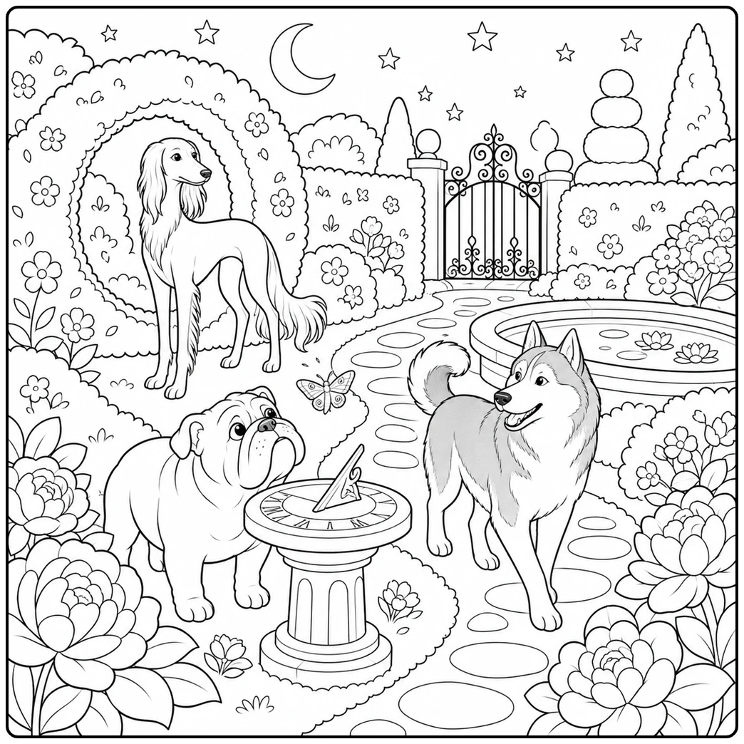 dog coloring page for adults with intricate canine details