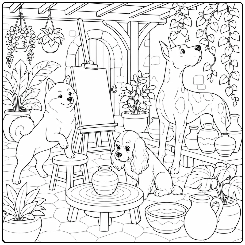dog coloring page for adults featuring a loyal dog in nature