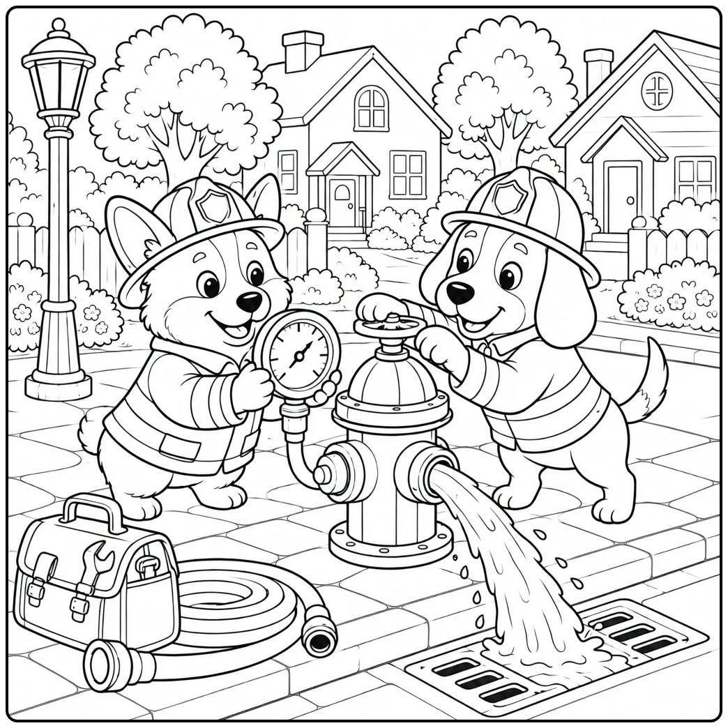 firefighter dog coloring page two dogs at hydrant