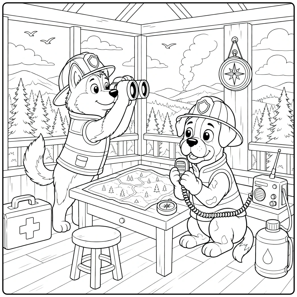 firefighter dog coloring page two dogs with binoculars