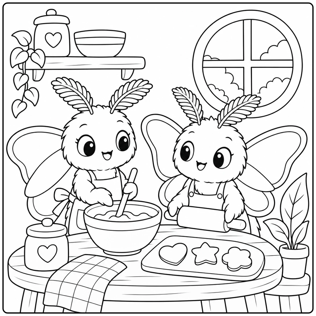 Moth Friends Baking at a Tiny Table