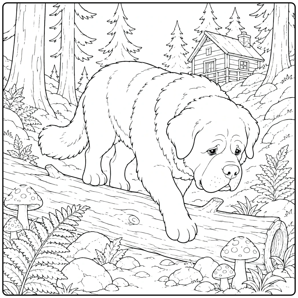 Saint Bernard coloring page dog on forest log