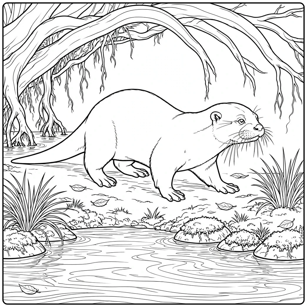 Eurasian Otter Exploring a Woodland Stream