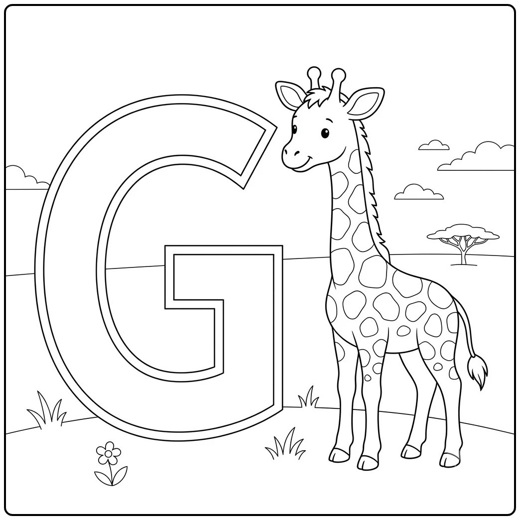 Friendly Giraffe Beside Letter G