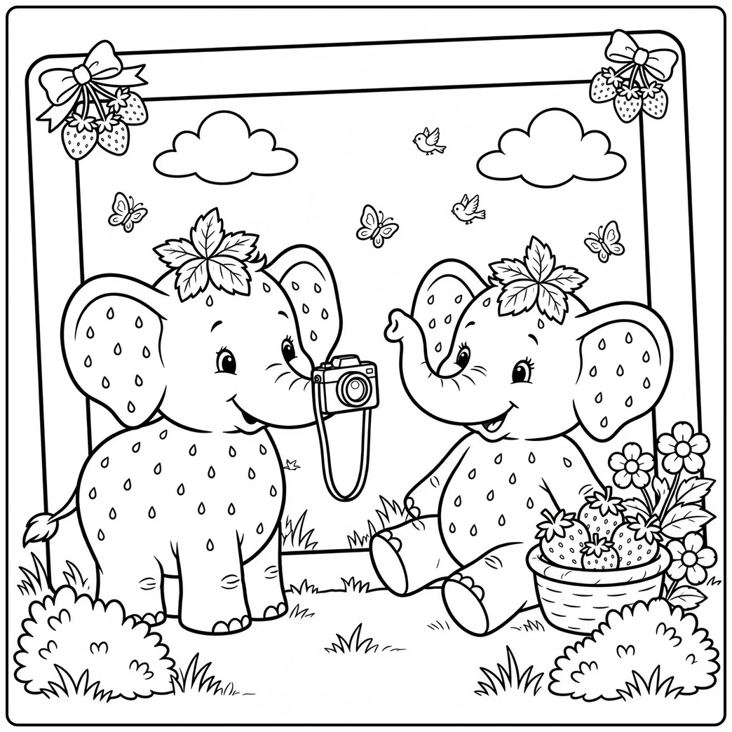 One Strawberry Elephant photographs a seated friend beside a basket of berries and flowers