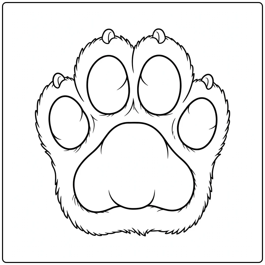 Underside tiger paw with four rounded toe pads, a broad central pad, and small claws