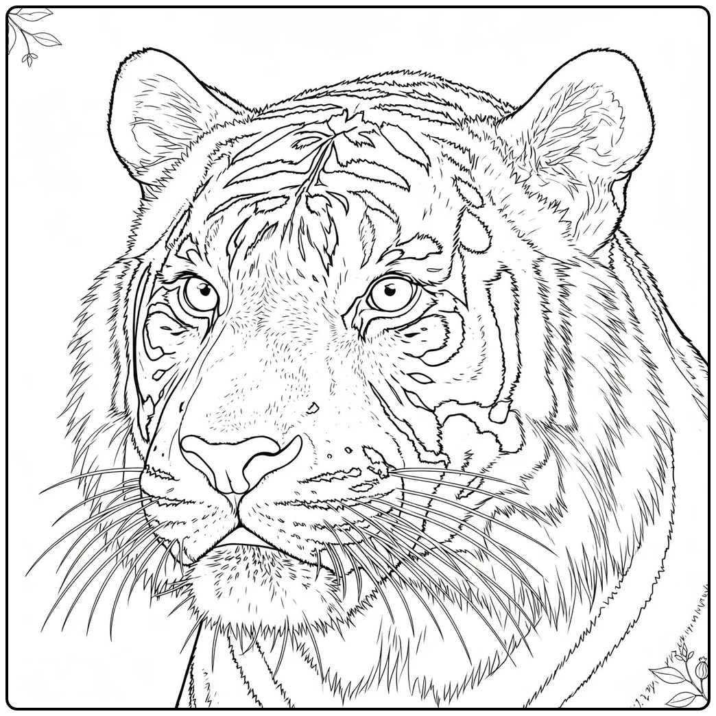 Detailed three-quarter tiger portrait with natural fur texture and focused eyes